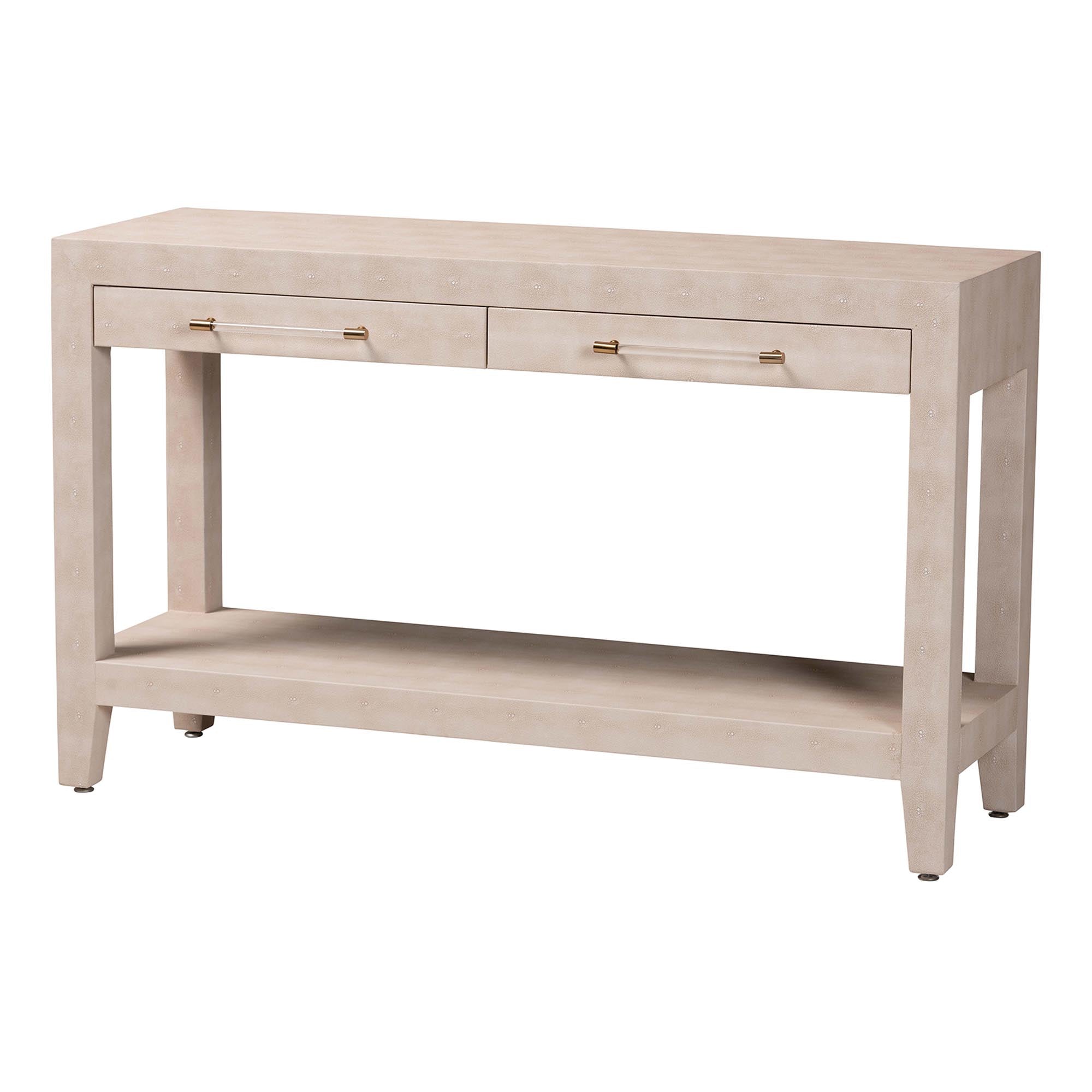 Nira Faux Shagreen Console Table - Contemporary Accent Display Piece with 2 Drawers and Open Shelf, Storage Solution for Entryway or Living Room