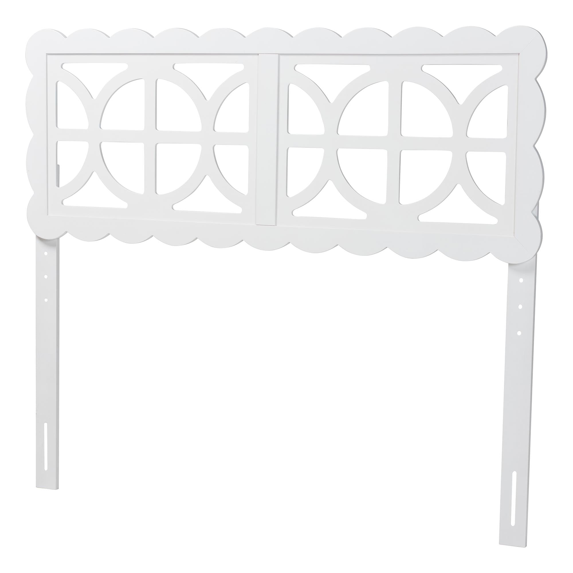 Baxton Studio Nansen Wood Headboard with Scalloped Frame - Geometric Cutout Decorative Panel for Bed Frame, Modern Coastal Bedroom Accent with Adjustable Height, Full, White