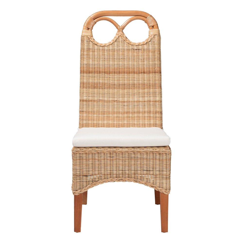 Dyna Natural Rattan Dining Chair - Handwoven Wicker Side Chair with Removable Cushion and Loop Backrest, Boho Coastal Seating for Dining Room or Kitchen