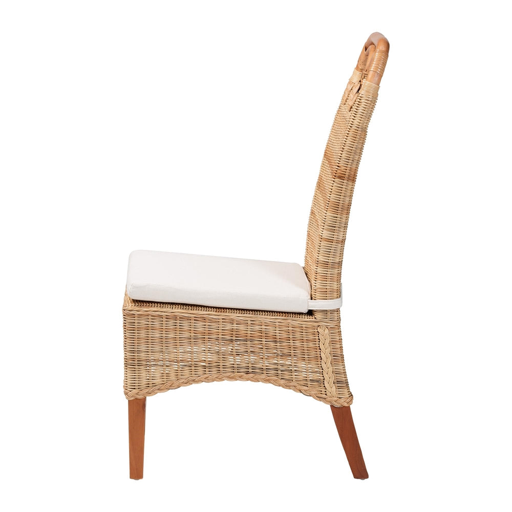Dyna Natural Rattan Dining Chair - Handwoven Wicker Side Chair with Removable Cushion and Loop Backrest, Boho Coastal Seating for Dining Room or Kitchen
