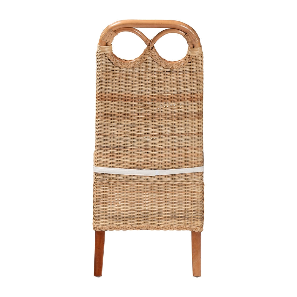 Dyna Natural Rattan Dining Chair - Handwoven Wicker Side Chair with Removable Cushion and Loop Backrest, Boho Coastal Seating for Dining Room or Kitchen