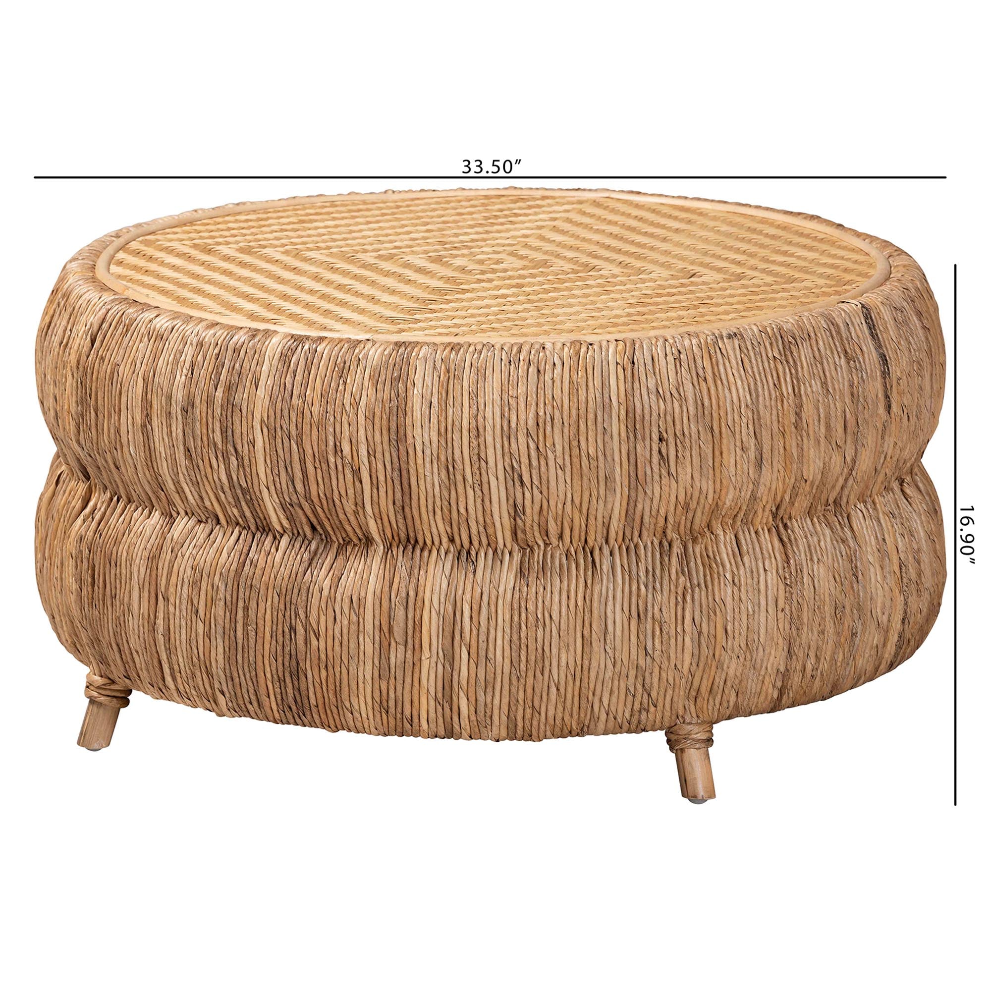 Roma Rattan and Seagrass Coffee Table - Low Profile Boho Accent Table with Textured Design and Natural Finish, Handcrafted Rattan Centerpiece for Living Room or Lounge