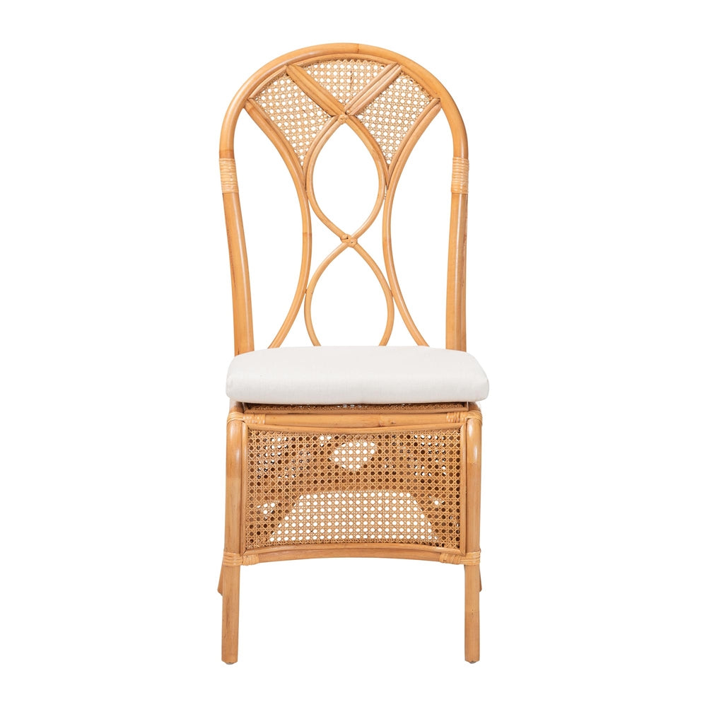 Elsa Natural Rattan Dining Chair - Handcrafted Wicker Side Chair with Openwork Back and Woven Detailing, Coastal Boho Seating for Dining Room or Kitchen