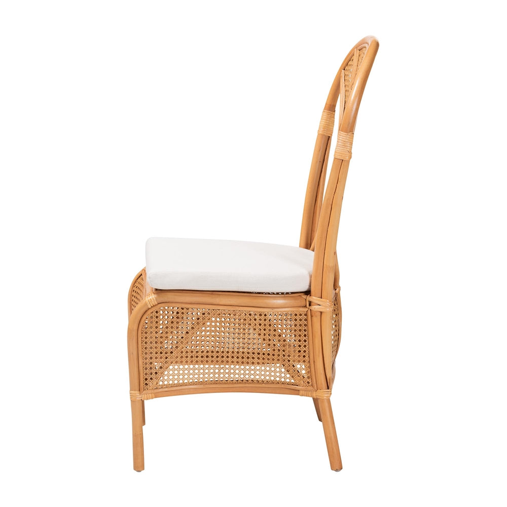 Elsa Natural Rattan Dining Chair - Handcrafted Wicker Side Chair with Openwork Back and Woven Detailing, Coastal Boho Seating for Dining Room or Kitchen