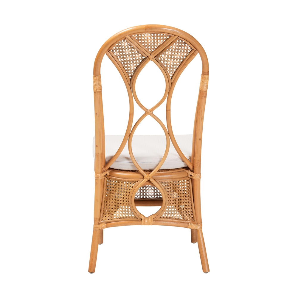Elsa Natural Rattan Dining Chair - Handcrafted Wicker Side Chair with Openwork Back and Woven Detailing, Coastal Boho Seating for Dining Room or Kitchen