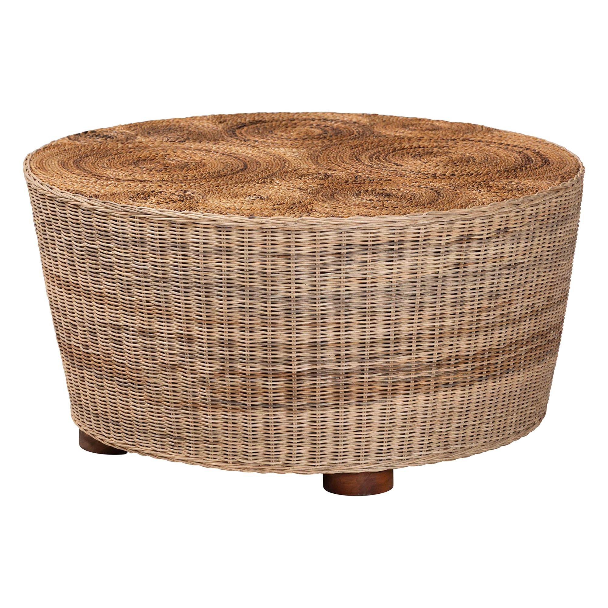 Hosanna Natural Rattan Coffee Table - Handwoven Wicker Accent Table with Textured Spiral Top for Living Room or Lounge