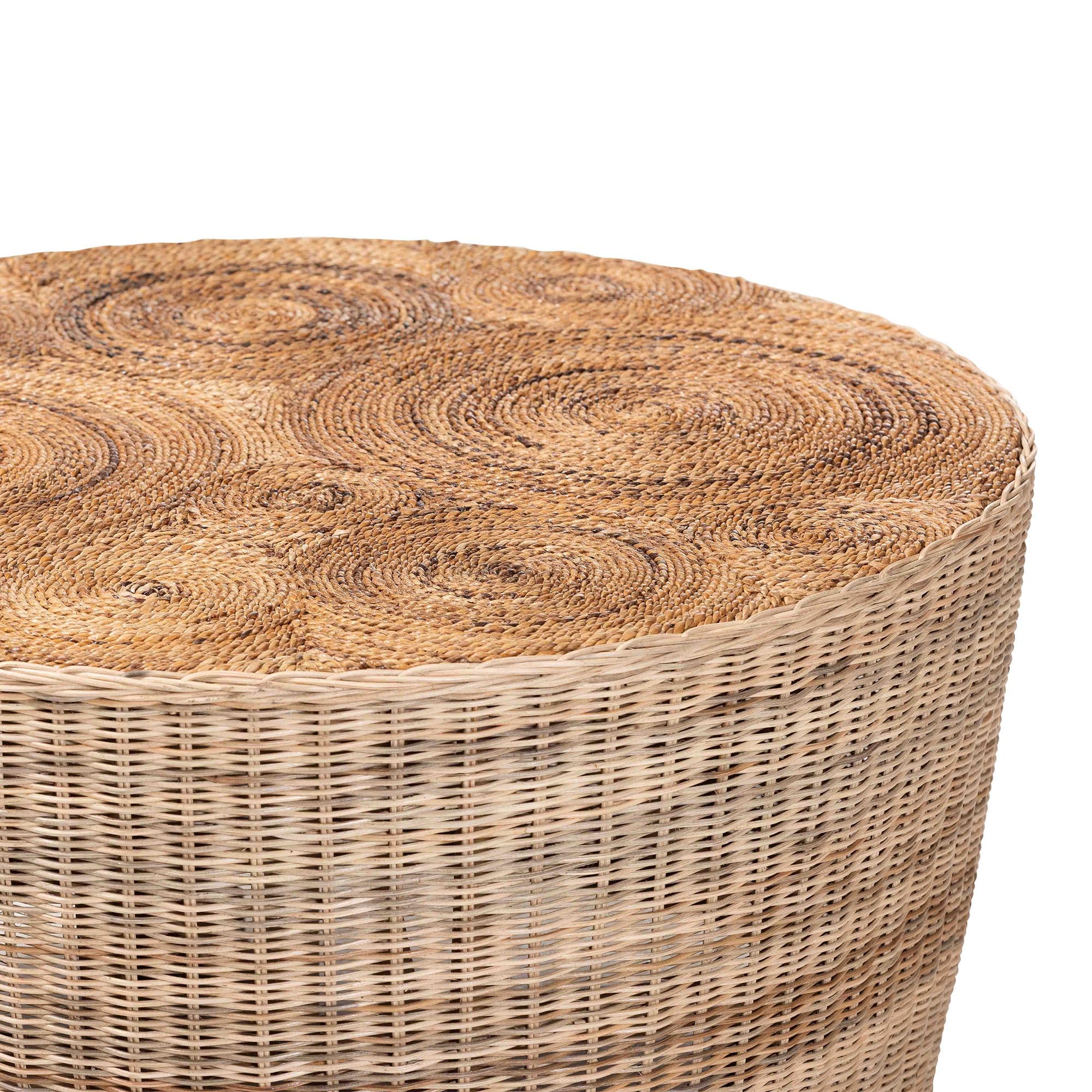 Hosanna Natural Rattan Coffee Table - Handwoven Wicker Accent Table with Textured Spiral Top for Living Room or Lounge