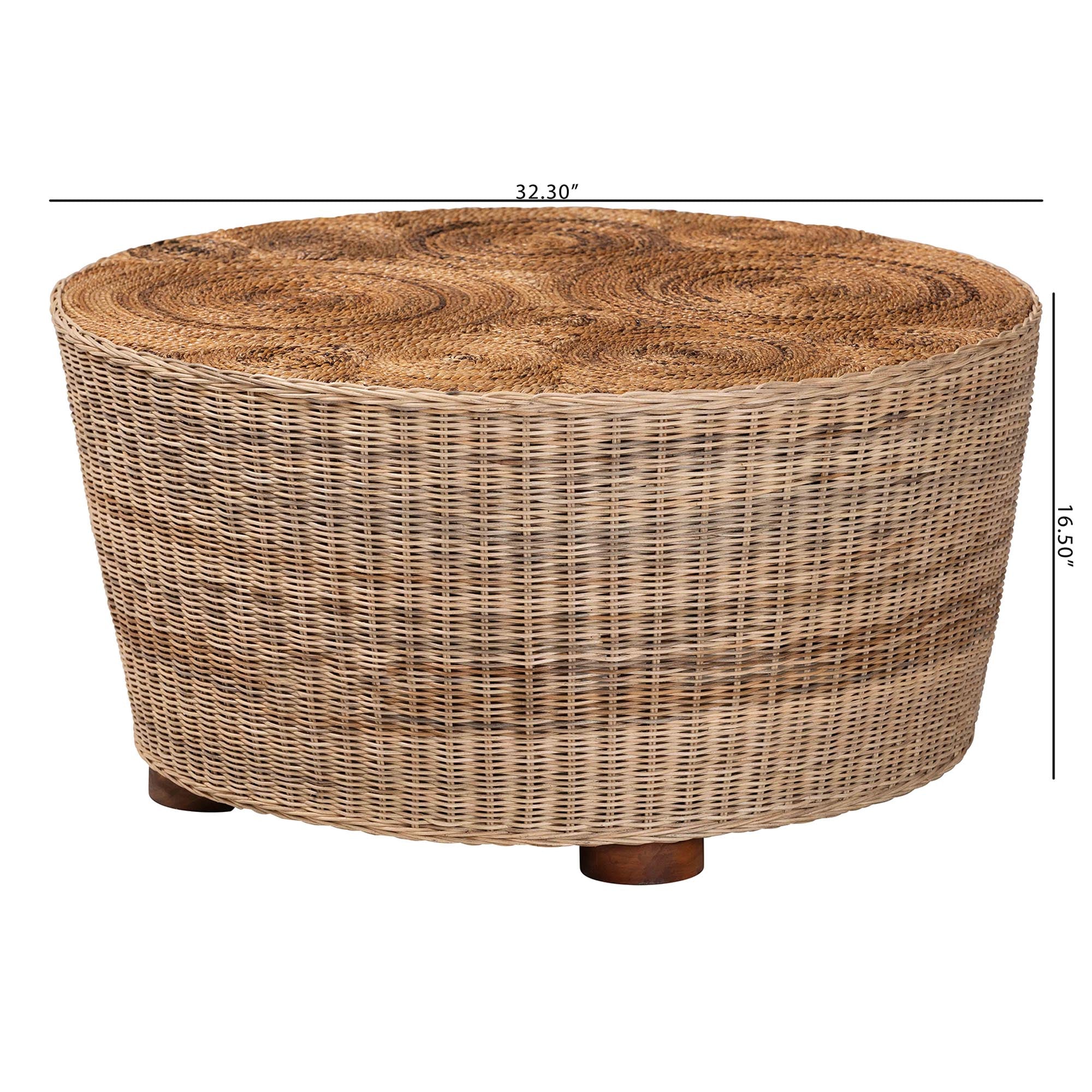 Hosanna Natural Rattan Coffee Table - Handwoven Wicker Accent Table with Textured Spiral Top for Living Room or Lounge