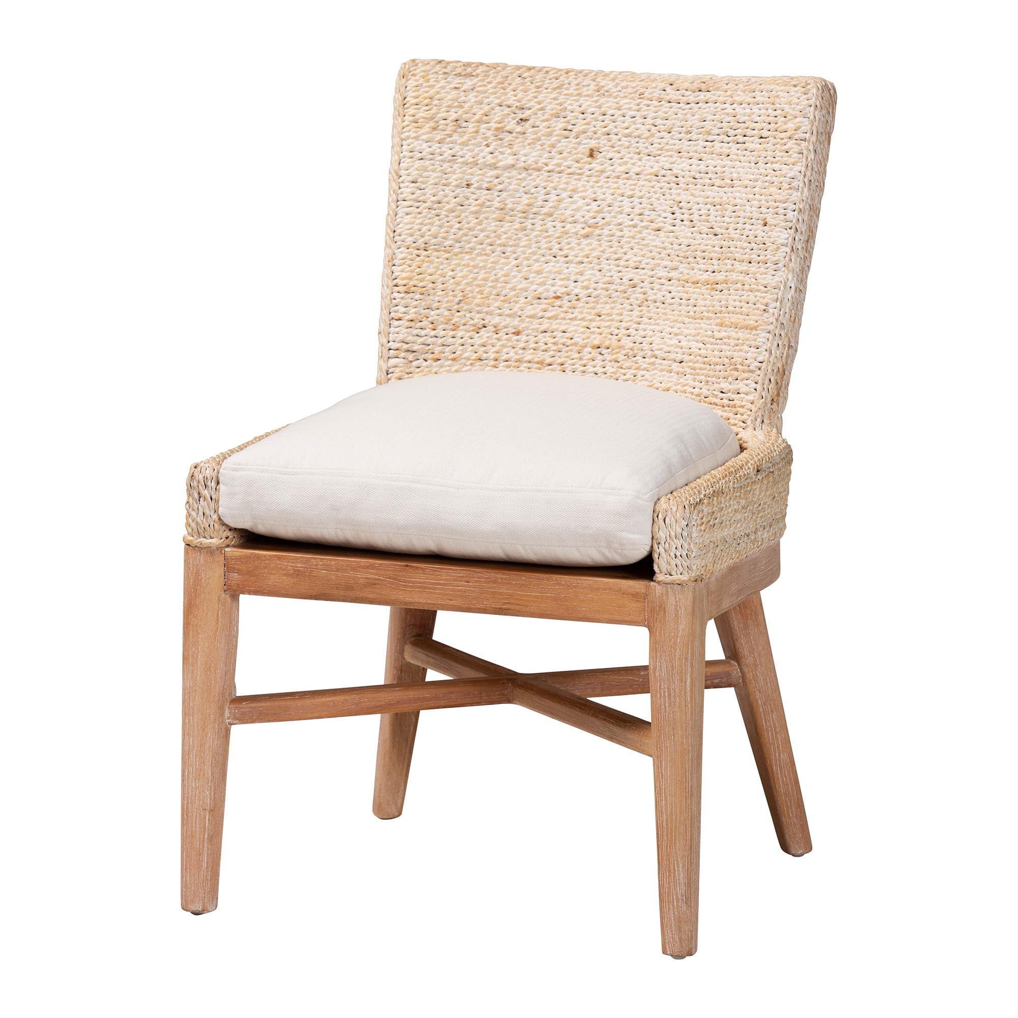 bali & pari Ridley Seagrass Dining Chair with Mahogany Wood Frame - Coastal Accent Chair with Woven Square Back and Cushioned Seat for Dining Room or Kitchen, Whitewash