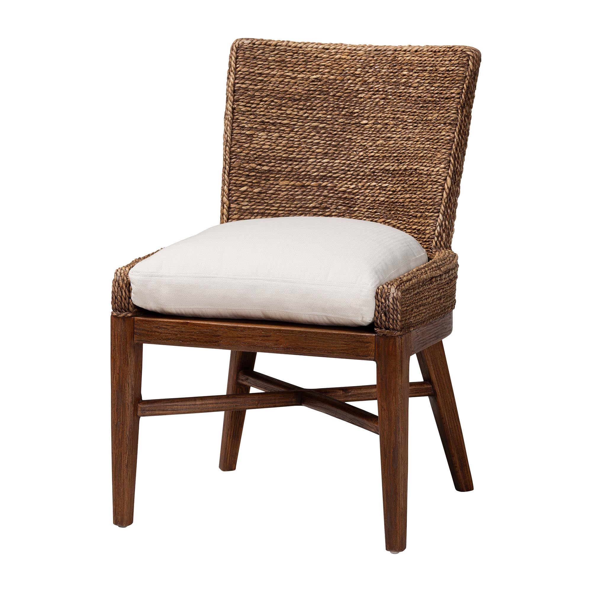 bali & pari Ridley Seagrass Dining Chair with Mahogany Wood Frame - Coastal Accent Chair with Woven Square Back and Cushioned Seat for Dining Room or Kitchen, Brown Wash