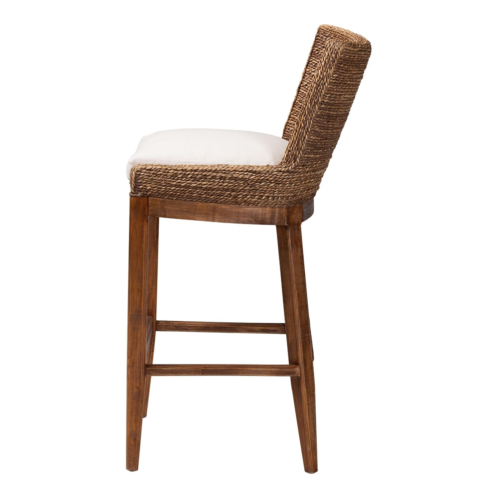 Ridley Seagrass Bar Stool with Mahogany Wood Frame - Coastal Seating with Woven Square Back and Cushioned Seat for Bar Island or Lounge, Brown Wash