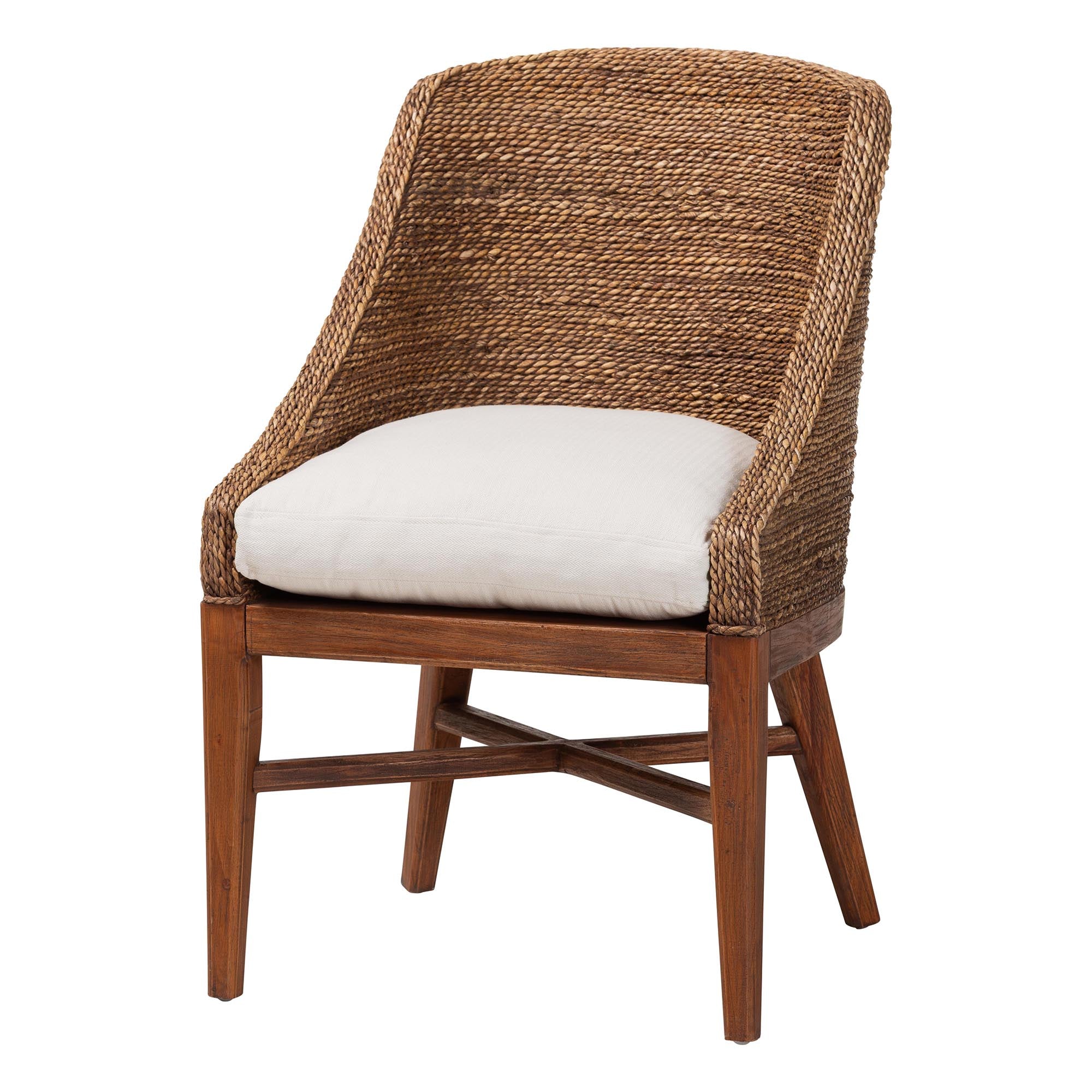 Jasper Seagrass Dining Chair with Mahogany Wood Frame - Coastal Accent Chair with Woven Wingback and Cushioned Seat for Dining Room or Kitchen, Brown Wash