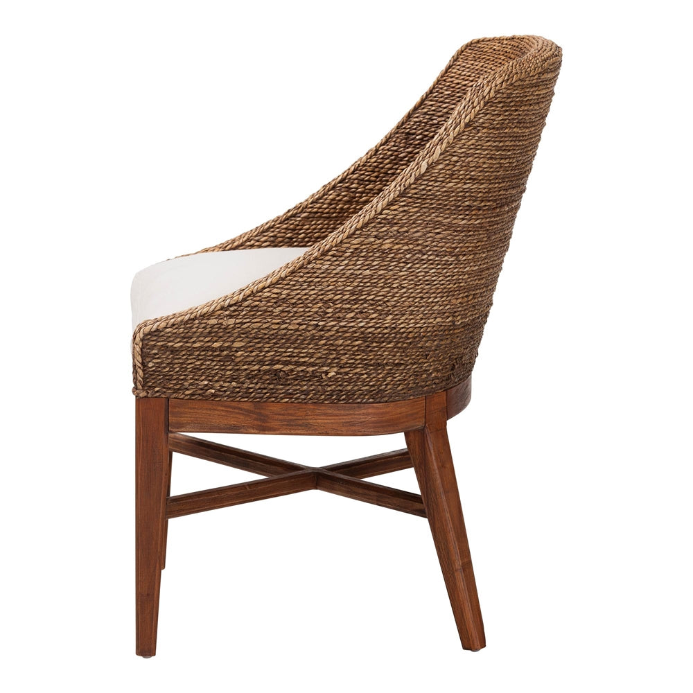 Jasper Seagrass Dining Chair with Mahogany Wood Frame - Coastal Accent Chair with Woven Wingback and Cushioned Seat for Dining Room or Kitchen, Brown Wash