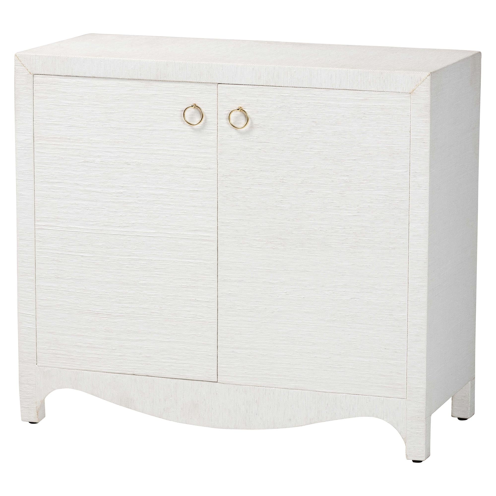Ximena Grasscloth Storage Cabinet - 2-Door Woven Accent Cabinet with Gold Ring Pulls for Living Room, Bedroom, or Entryway