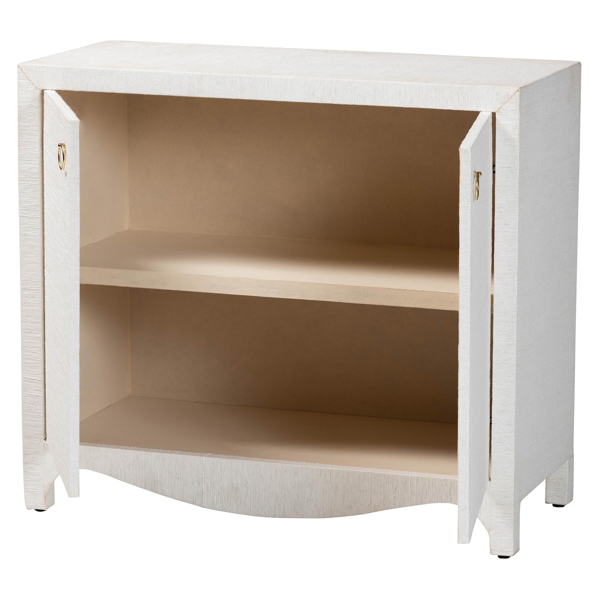 Ximena Grasscloth Storage Cabinet - 2-Door Woven Accent Cabinet with Gold Ring Pulls for Living Room, Bedroom, or Entryway