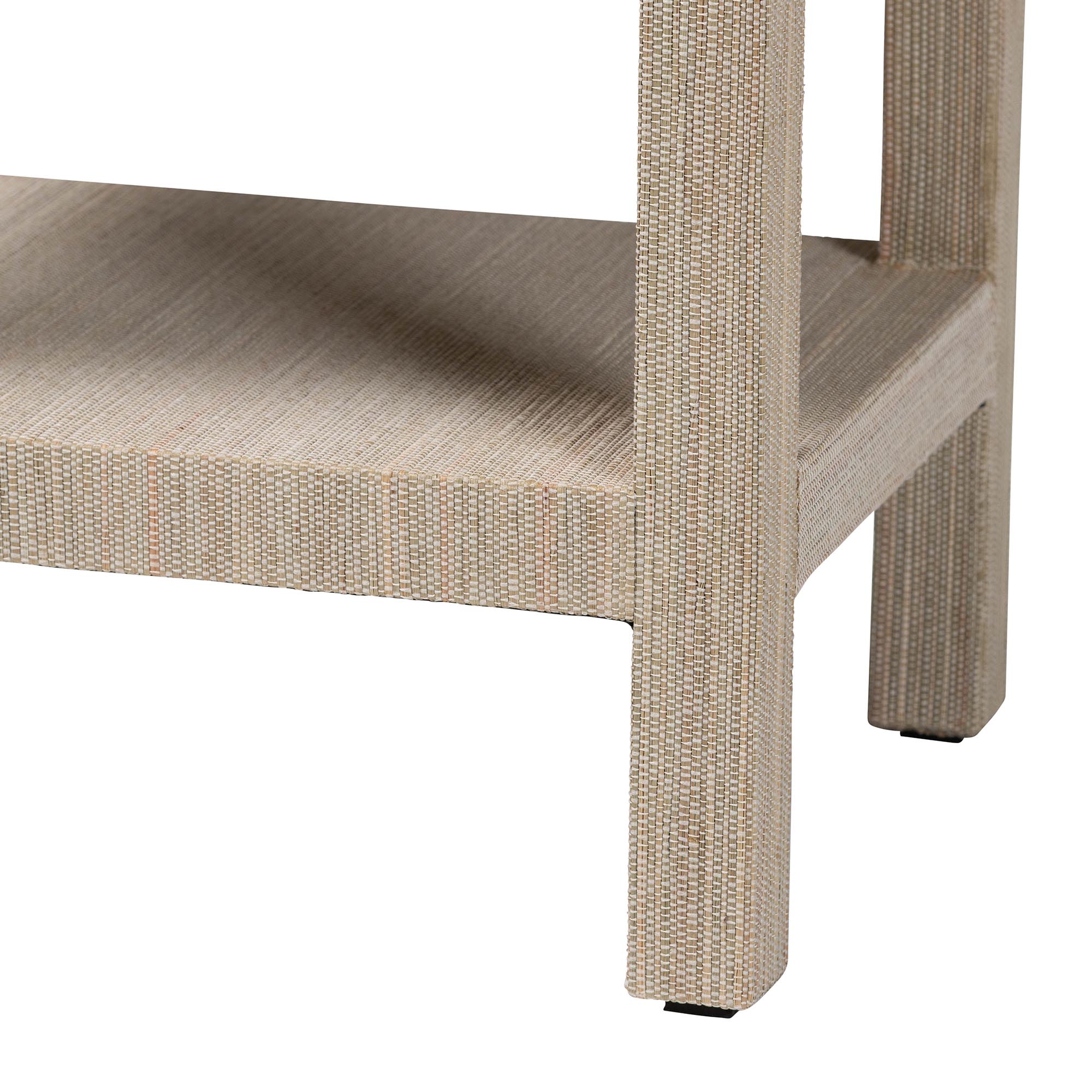 Sebastian Grasscloth Scalloped End Table - 2-Tier Accent Table with Open Shelf Storage for Living Room, Bedroom, or Entryway, Beige