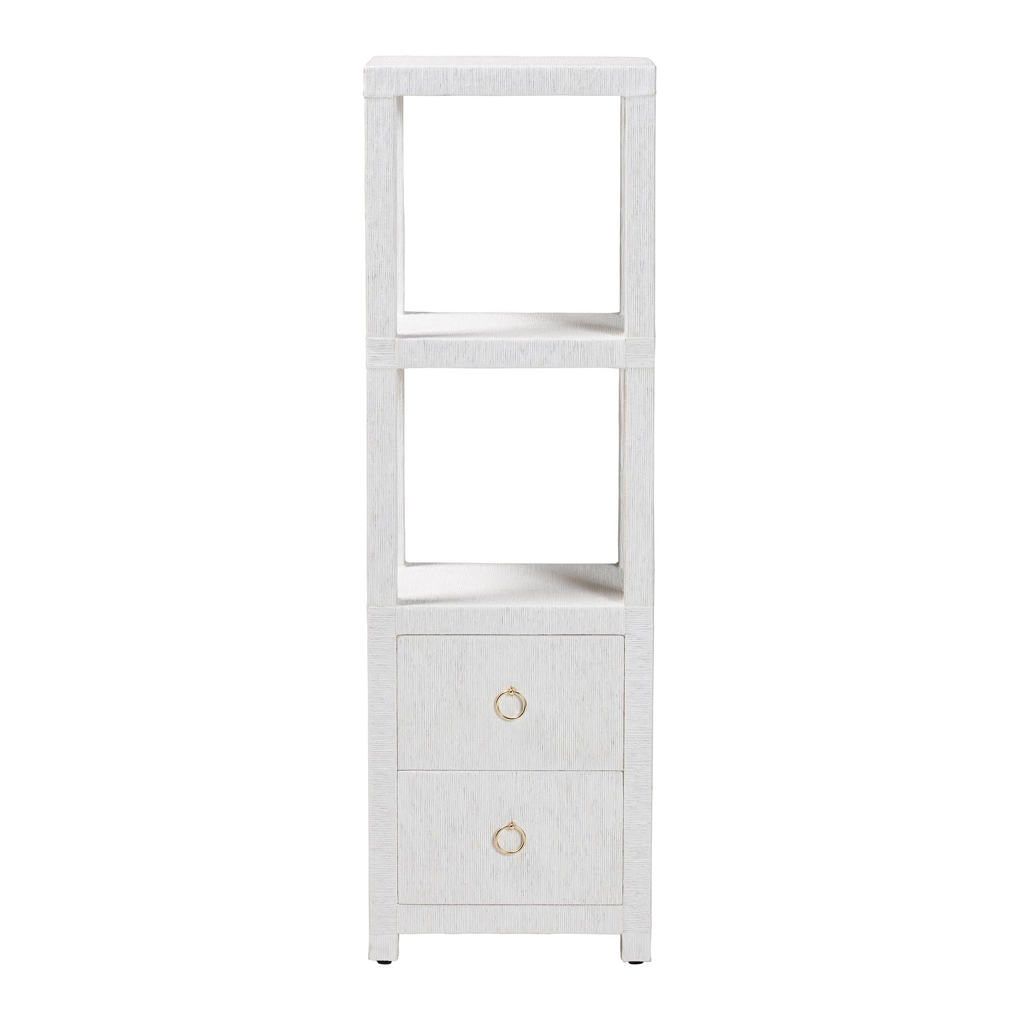 Xavier Grasscloth Tall Storage Cabinet - Woven Accent Displaying Tower Bookcase with Open Shelves and Drawers, Space-Saving Organizer for Living Room, Bedroom, or Entryway