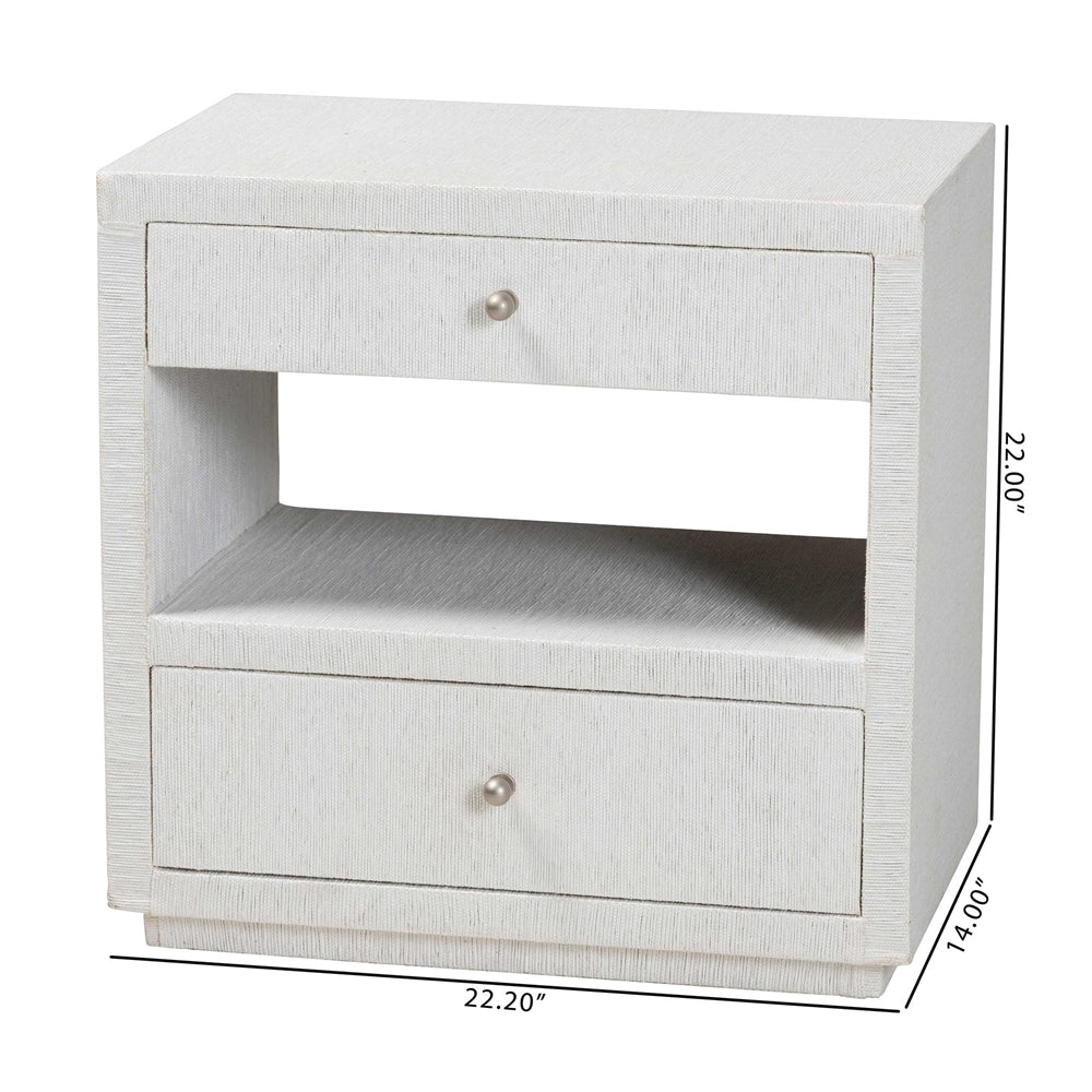 Kai Grasscloth End Table - 2-Drawer Accent Table or Nightstand with Open Shelf, Handwoven Decor for Bedroom or Living Room