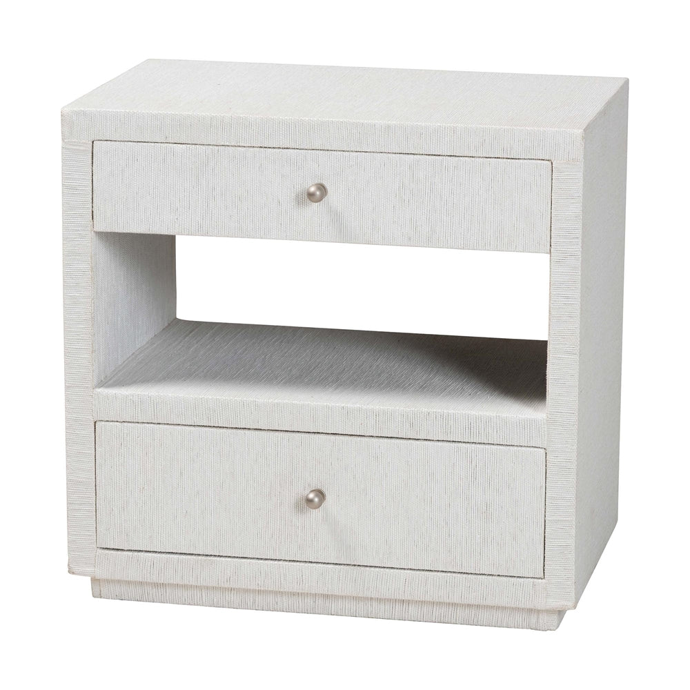 Kai Grasscloth End Table - 2-Drawer Accent Table or Nightstand with Open Shelf, Handwoven Decor for Bedroom or Living Room