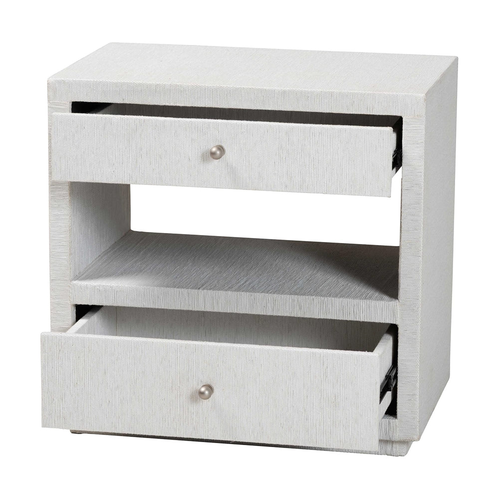 Kai Grasscloth End Table - 2-Drawer Accent Table or Nightstand with Open Shelf, Handwoven Decor for Bedroom or Living Room