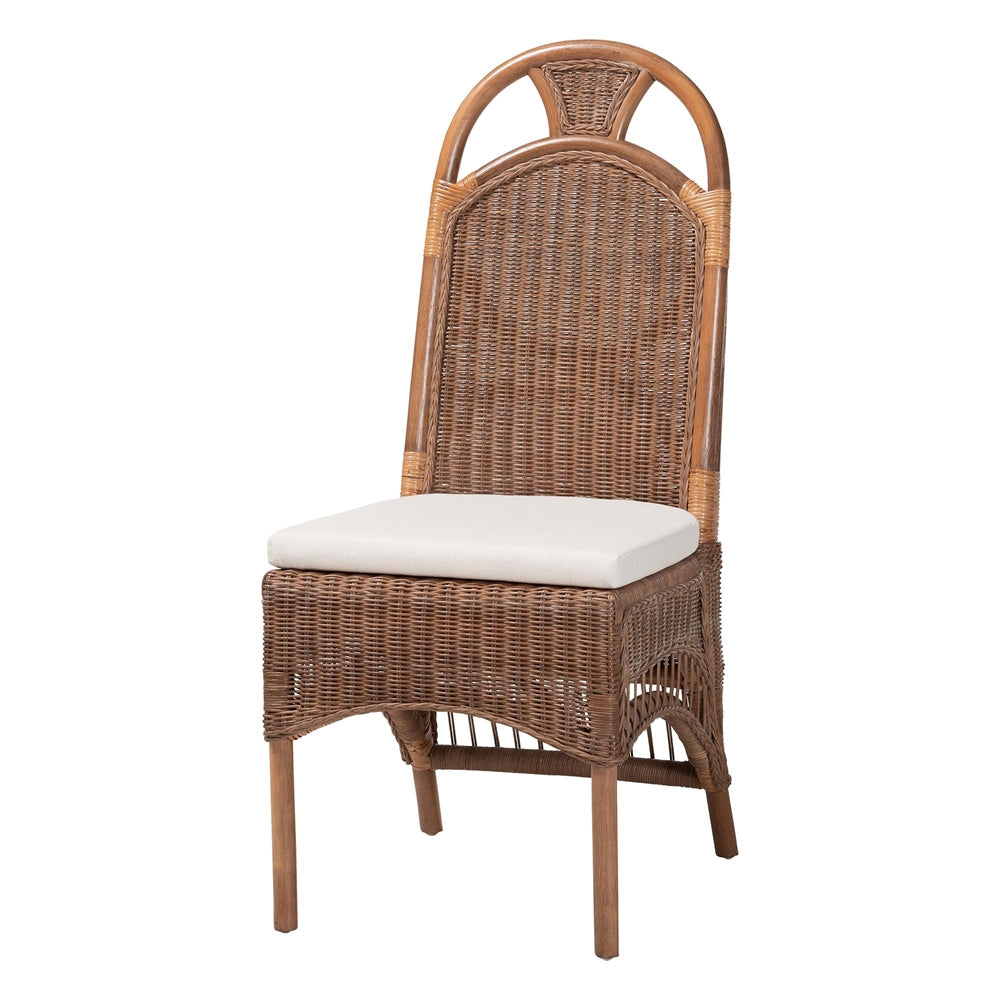 Raya Natural Rattan Dining Chair - Handcrafted Wicker Accent Chair with High Arched Back and Cushioned Seat, Boho Coastal Seating for Dining Room or Kitchen