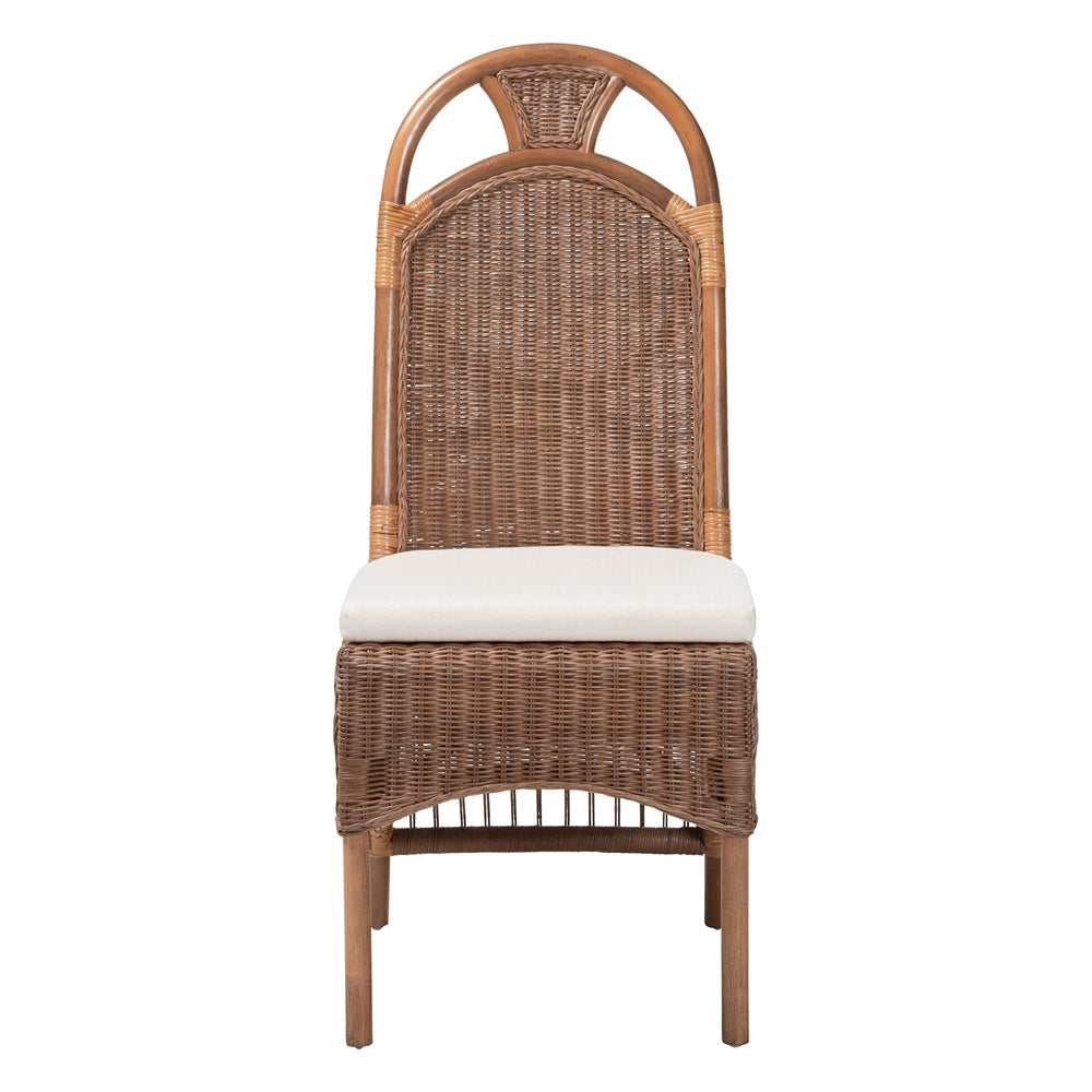Raya Natural Rattan Dining Chair - Handcrafted Wicker Accent Chair with High Arched Back and Cushioned Seat, Boho Coastal Seating for Dining Room or Kitchen