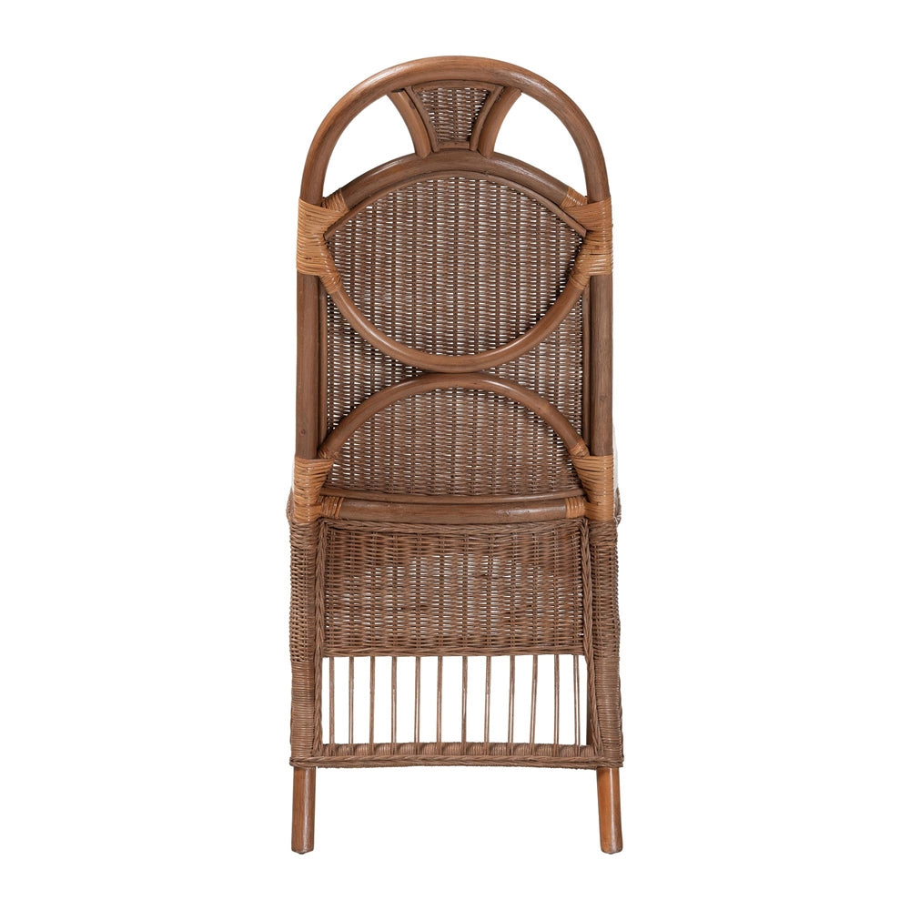 Raya Natural Rattan Dining Chair - Handcrafted Wicker Accent Chair with High Arched Back and Cushioned Seat, Boho Coastal Seating for Dining Room or Kitchen