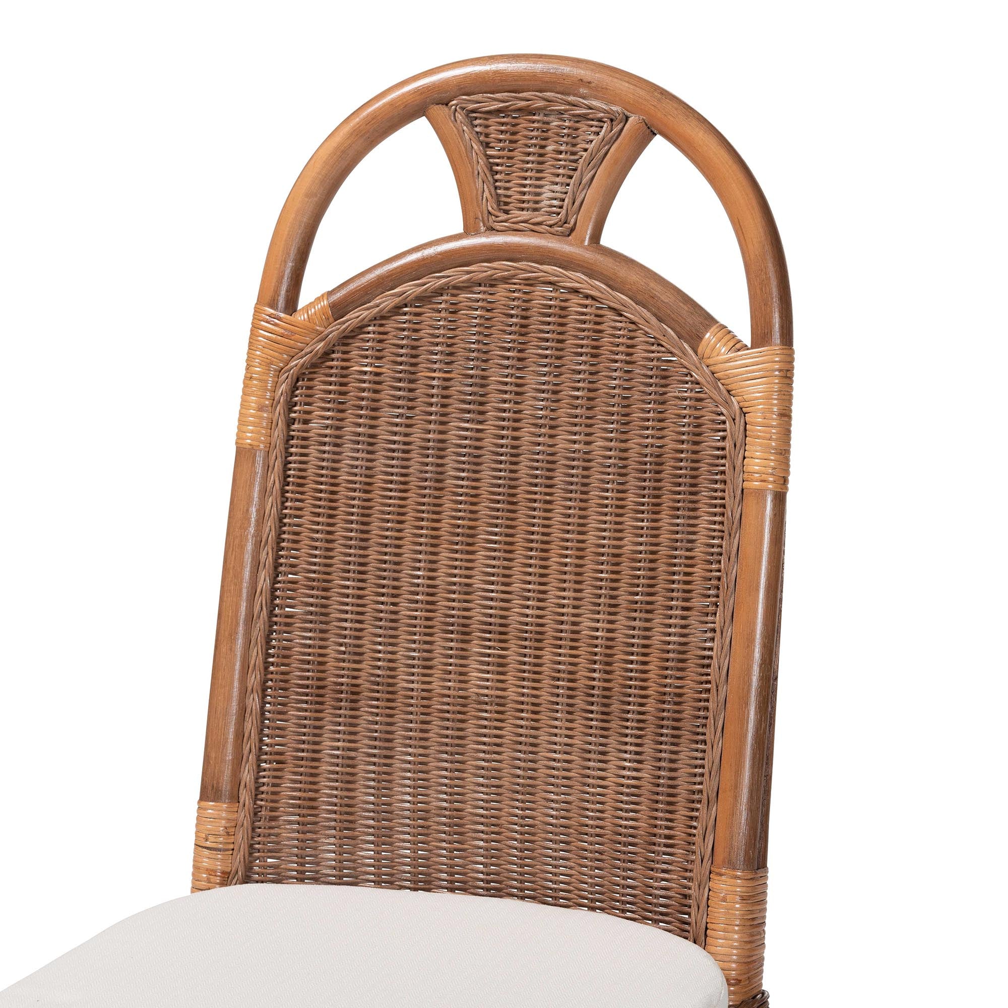 Raya Natural Rattan Dining Chair - Handcrafted Wicker Accent Chair with High Arched Back and Cushioned Seat, Boho Coastal Seating for Dining Room or Kitchen
