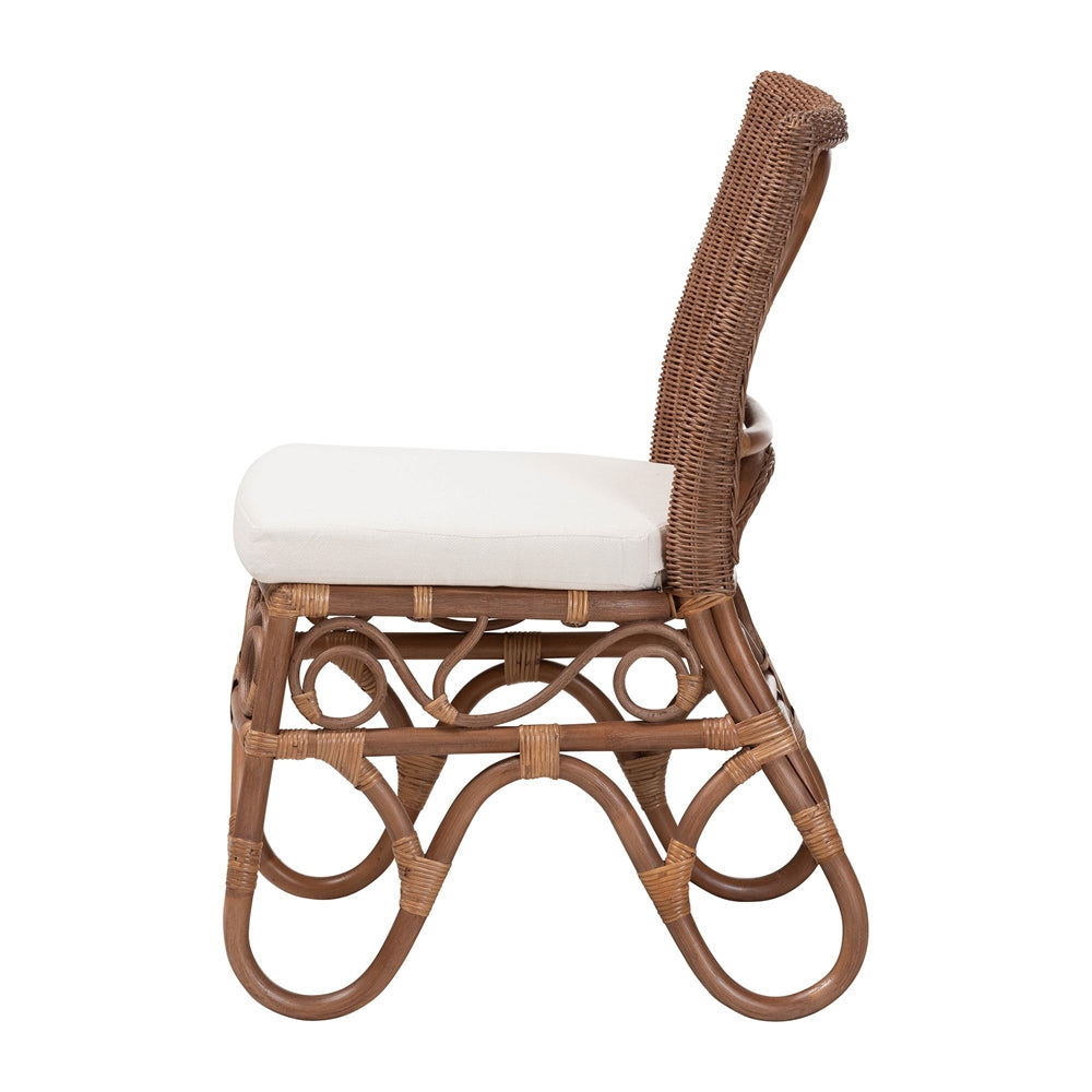Rivan Natural Rattan Dining Chair - Handcrafted Wicker Accent Chair with Woven Back and Cushioned Seat, Boho Coastal Seating for Dining Room or Kitchen