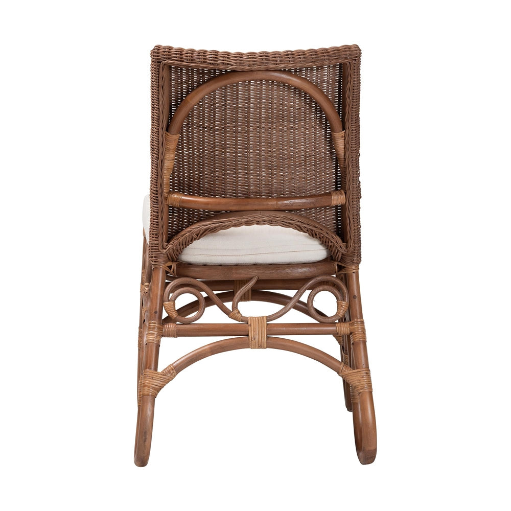 Rivan Natural Rattan Dining Chair - Handcrafted Wicker Accent Chair with Woven Back and Cushioned Seat, Boho Coastal Seating for Dining Room or Kitchen