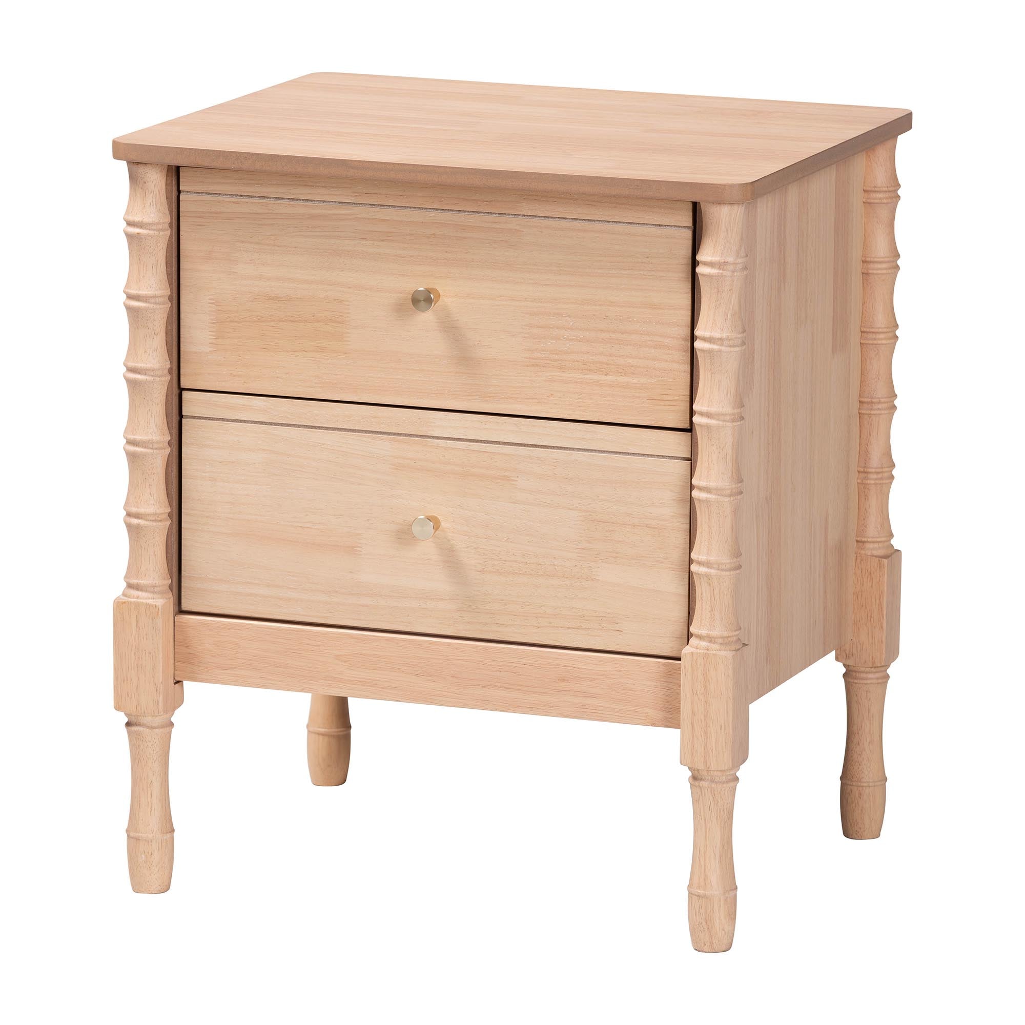 Baxton Studio Laurent Nightstand - 2-Drawer Bedside Table with Bamboo-Style Turned Legs, Cottage Farmhouse End Table for Bedroom