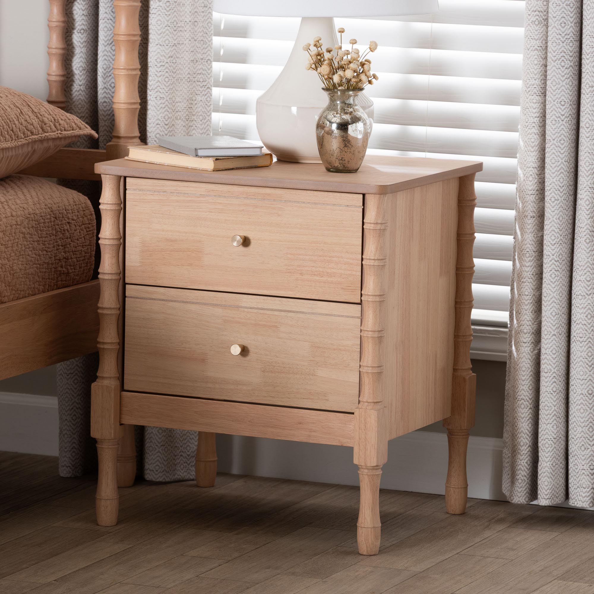 Laurent Nightstand - 2-Drawer Bedside Table with Bamboo-Style Turned Legs, Cottage Farmhouse End Table for Bedroom