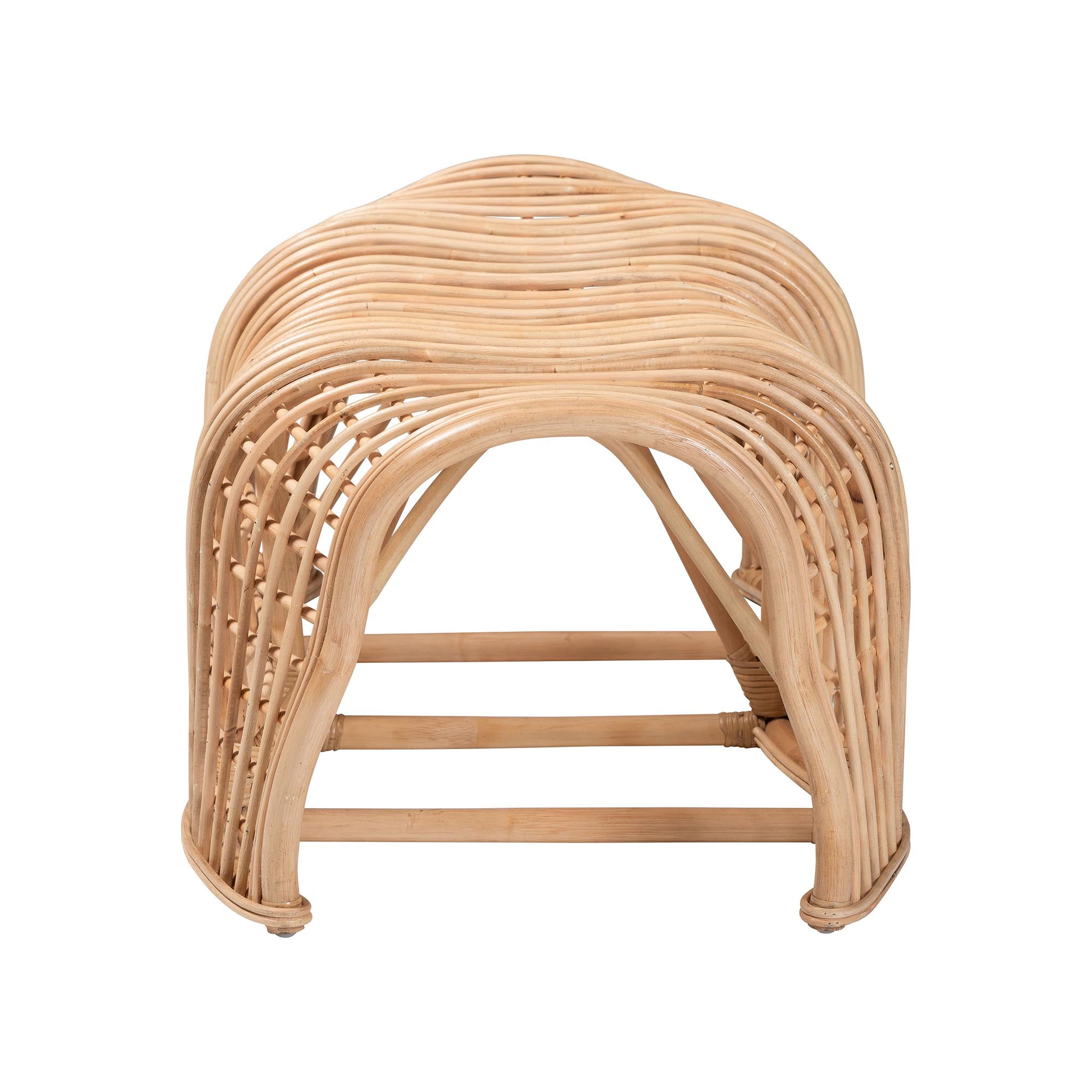 Daiki Natural Rattan Bench with Curved Frame - Lightweight Decorative Accent Seating for Entryway, Bedroom, or Living Room