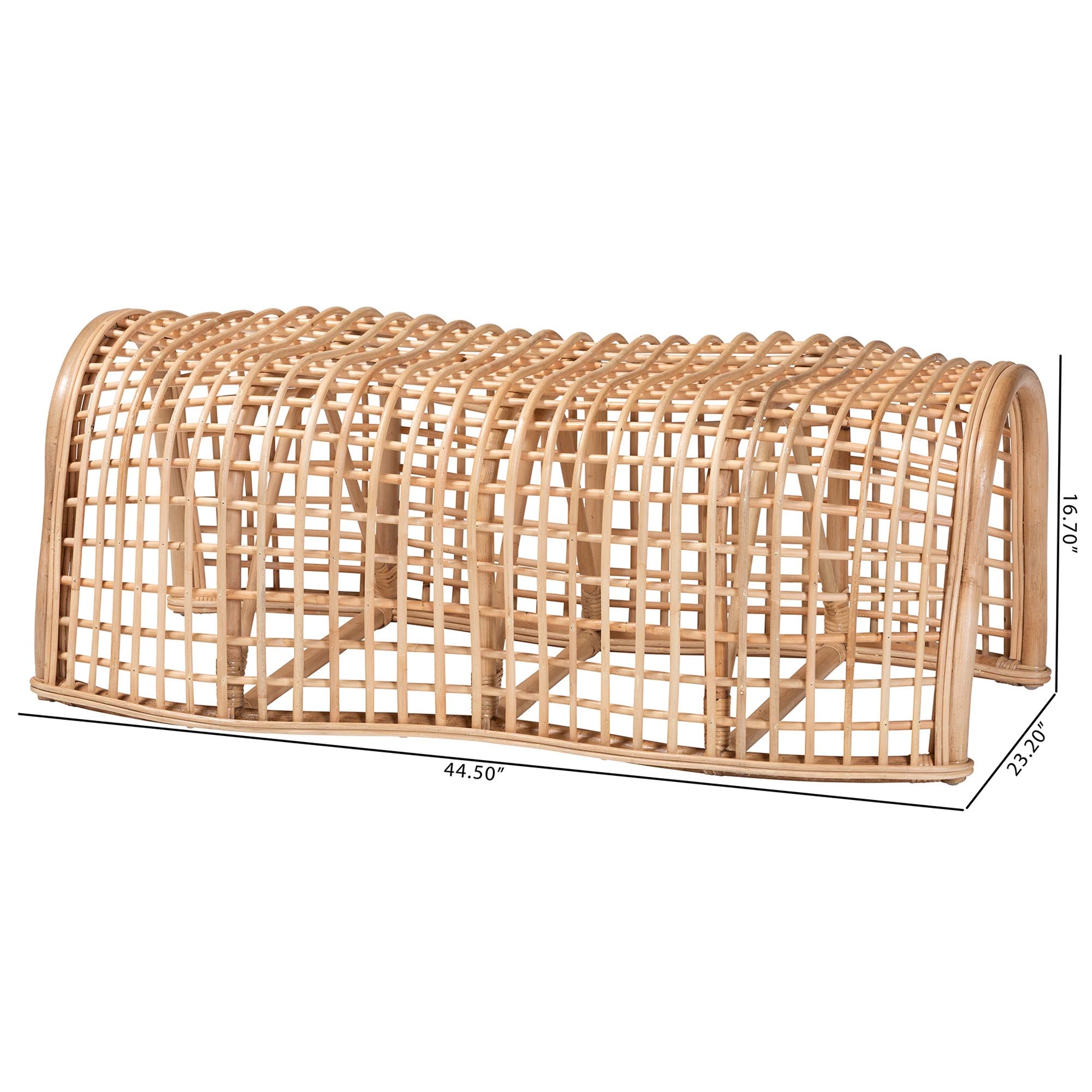 Daiki Natural Rattan Bench with Curved Frame - Lightweight Decorative Accent Seating for Entryway, Bedroom, or Living Room
