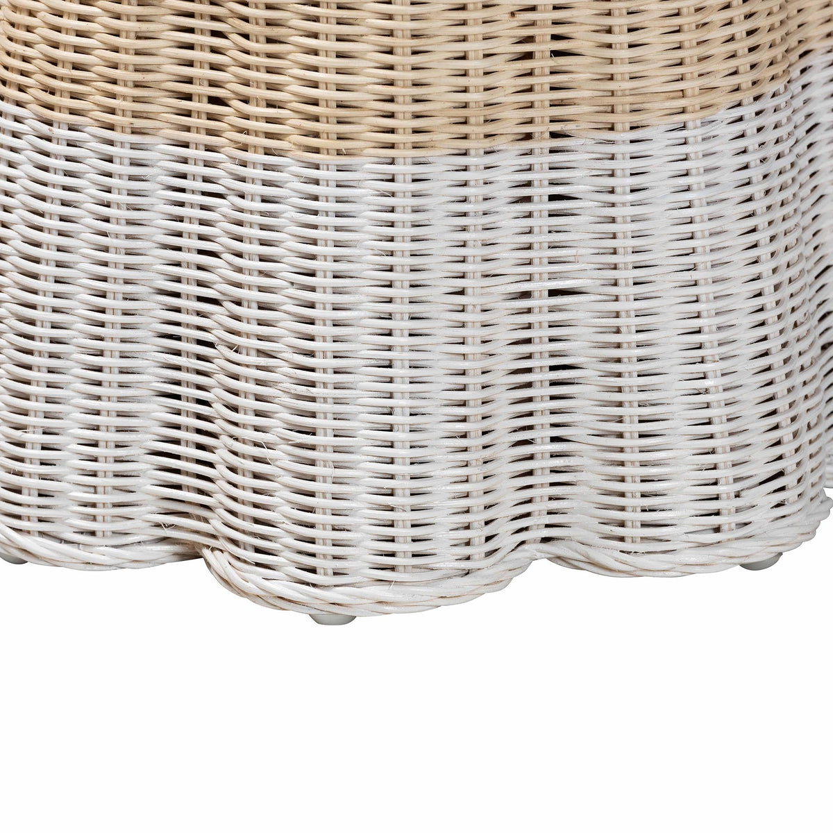 Sarna Natural Rattan End Table - Handwoven Wicker Accent Table with Scalloped Base and Two-Tone Finish, Boho Coastal Style Side Table