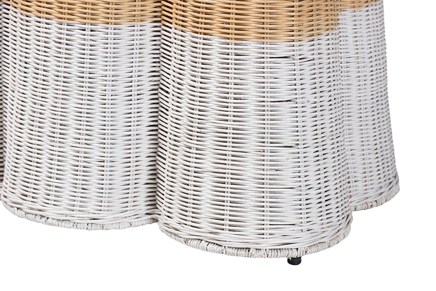 Palm Scallop Natural Rattan Console Table - Handwoven Wicker Accent Table, Coastal & Boho Decor, Rectangle 36", Two-Tone White/Natural