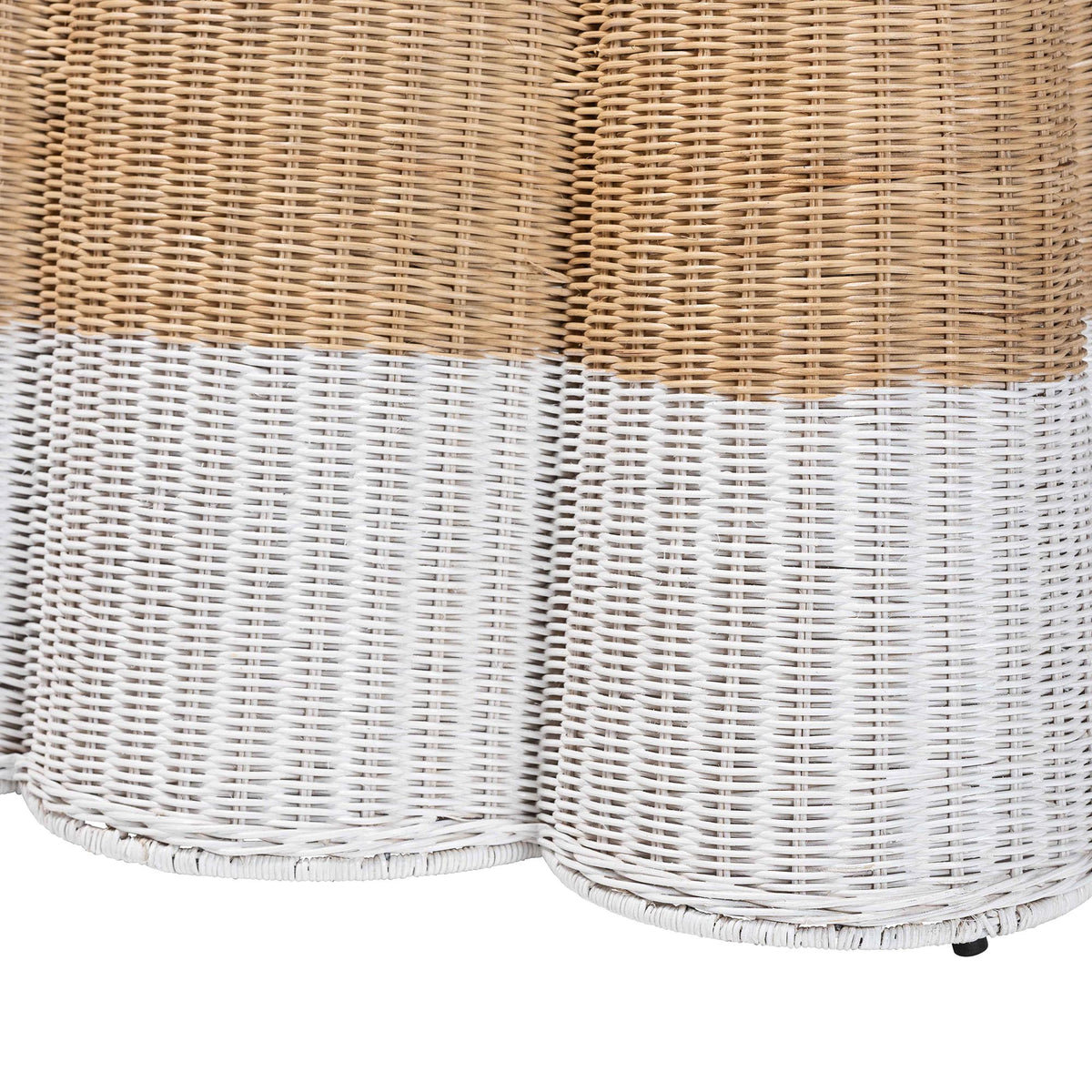 Palm Scallop Natural Rattan Console Table - Handwoven Wicker Accent Table, Coastal & Boho Decor, Rectangle 54", Two-Tone White/Natural