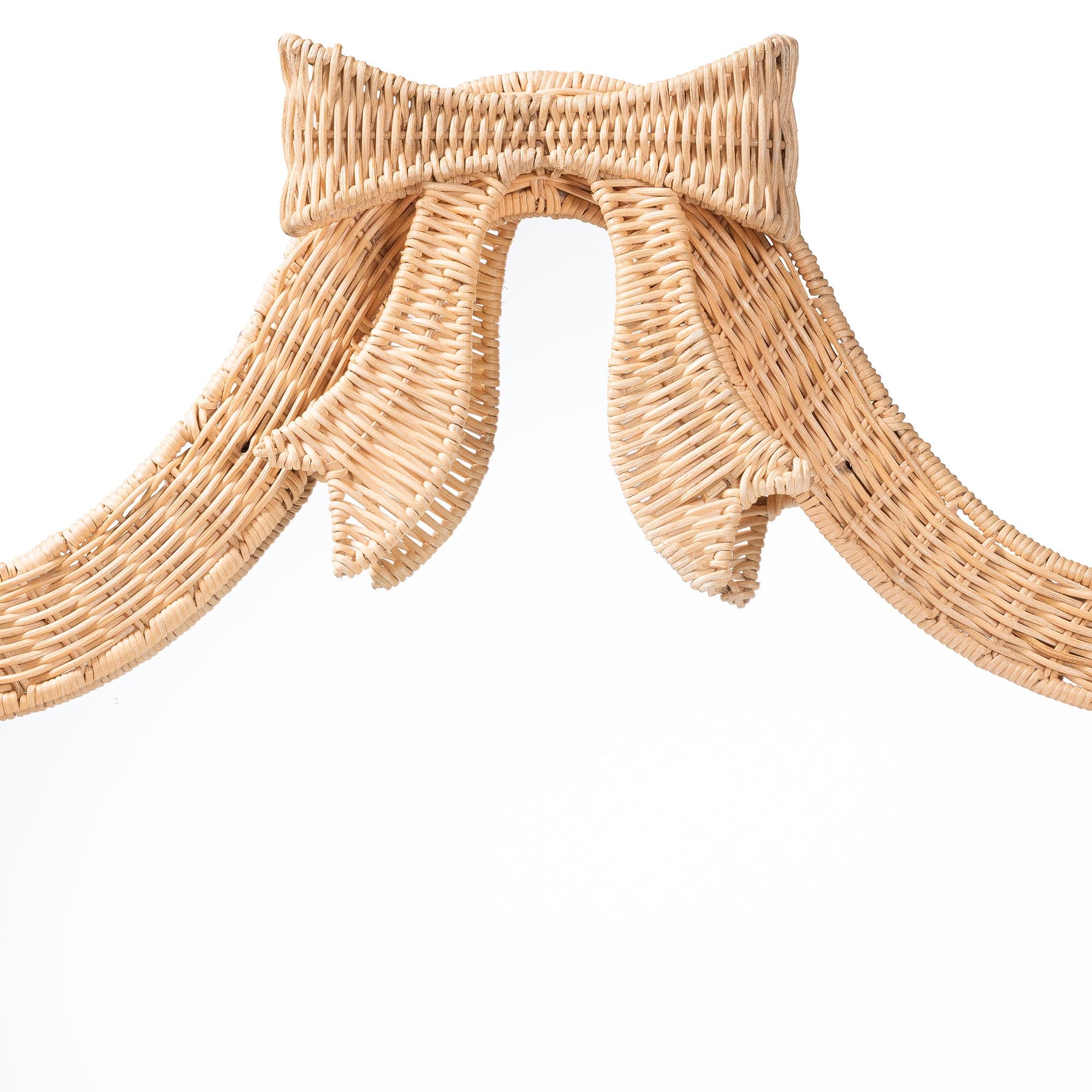 Creusa Natural Rattan Wall Mirror - Handwoven Arched Mirror with Scalloped Corners and Bow Accent, Artistic Decor with Boho Coastal Style