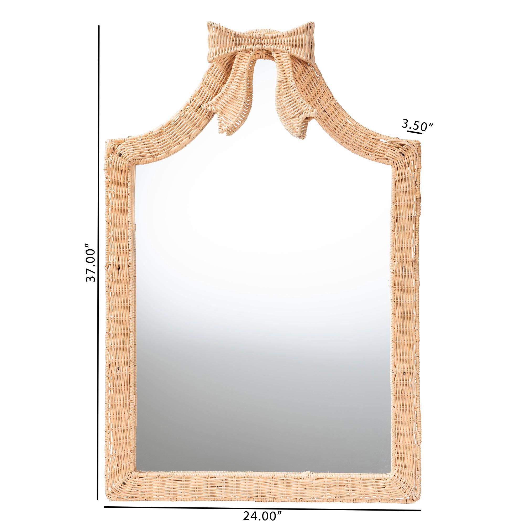 Creusa Natural Rattan Wall Mirror - Handwoven Arched Mirror with Scalloped Corners and Bow Accent, Artistic Decor with Boho Coastal Style