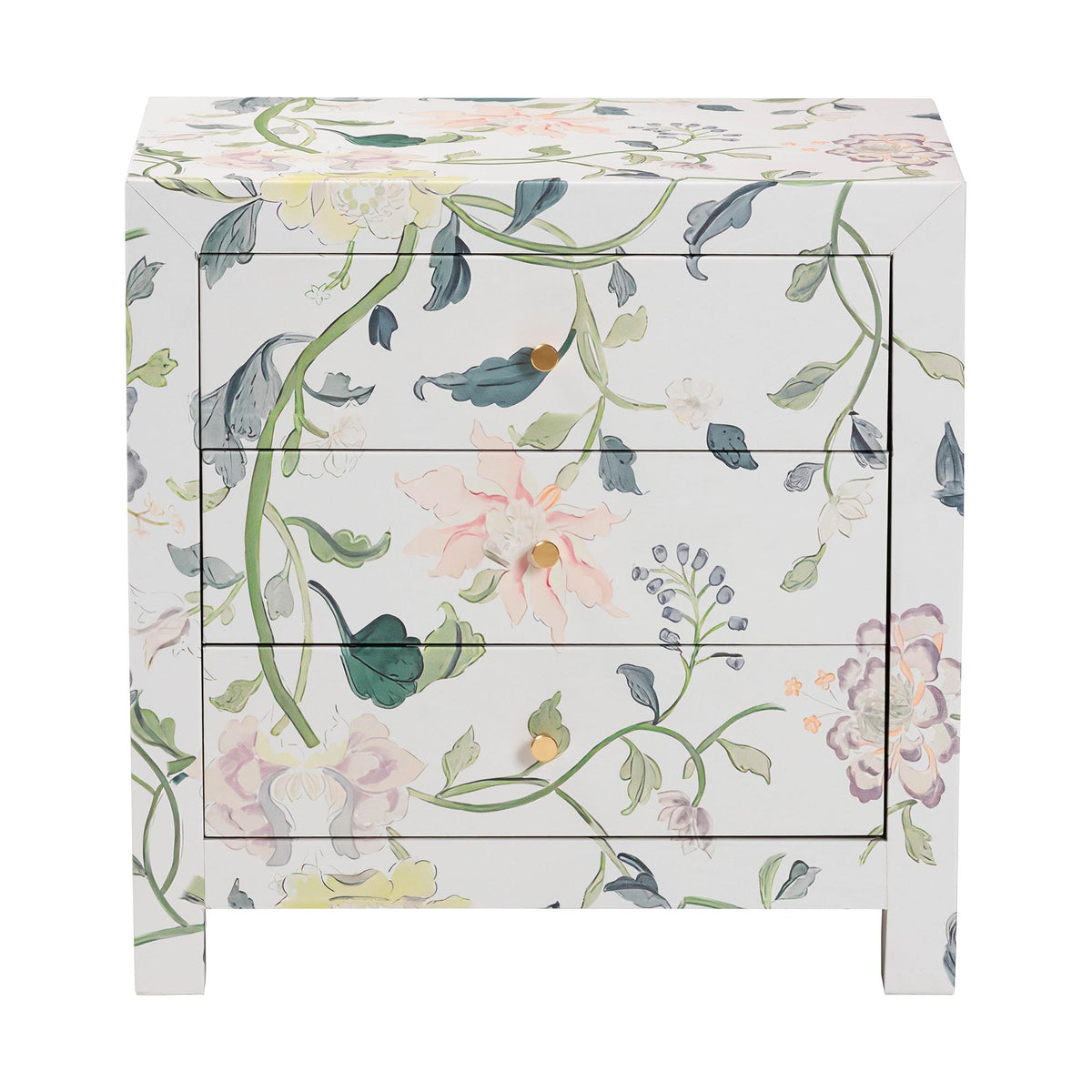 Connery Floral  End Table - 3-Drawer Decorative Accent Storage Cabinet