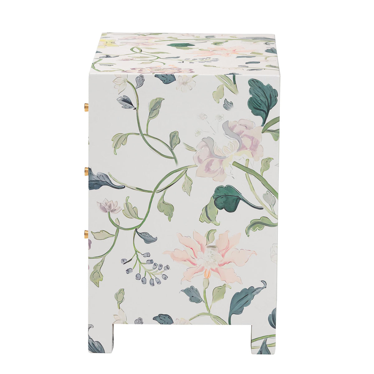 Connery Floral  End Table - 3-Drawer Decorative Accent Storage Cabinet