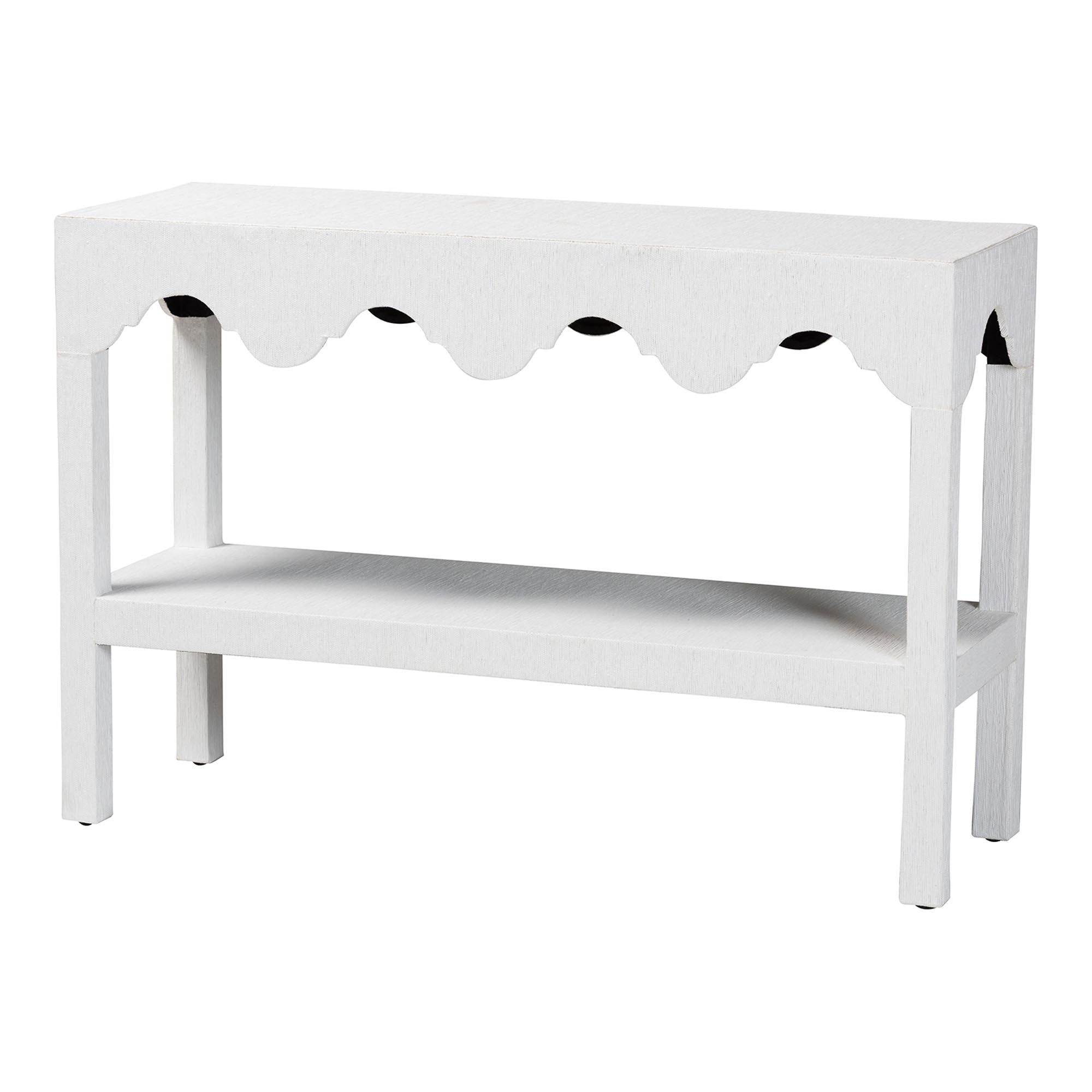 bali & pari Nolan Natural Grasscloth Console Table - Two-Tier Entryway Table with Scalloped Apron, Modern Coastal Accent Table for Living Room or Hallway
