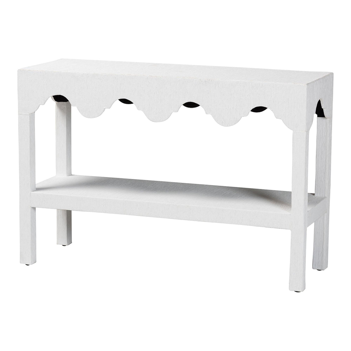Nolan Natural Grasscloth Console Table - Two-Tier Entryway Table with Scalloped Apron, Modern Coastal Accent Table for Living Room or Hallway