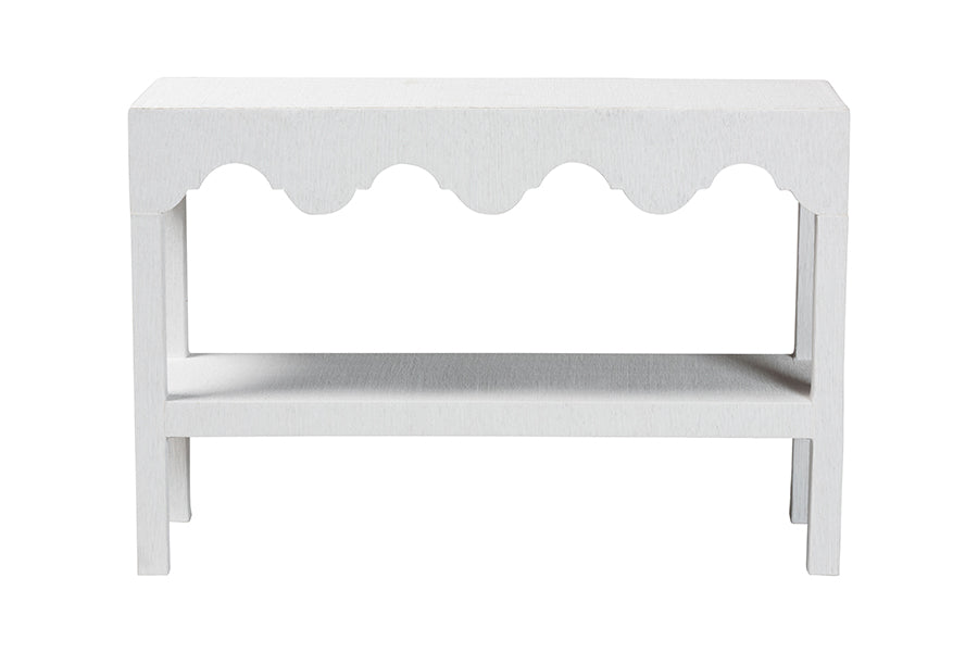 Nolan Natural Grasscloth Console Table - Two-Tier Entryway Table with Scalloped Apron, Modern Coastal Accent Table for Living Room or Hallway