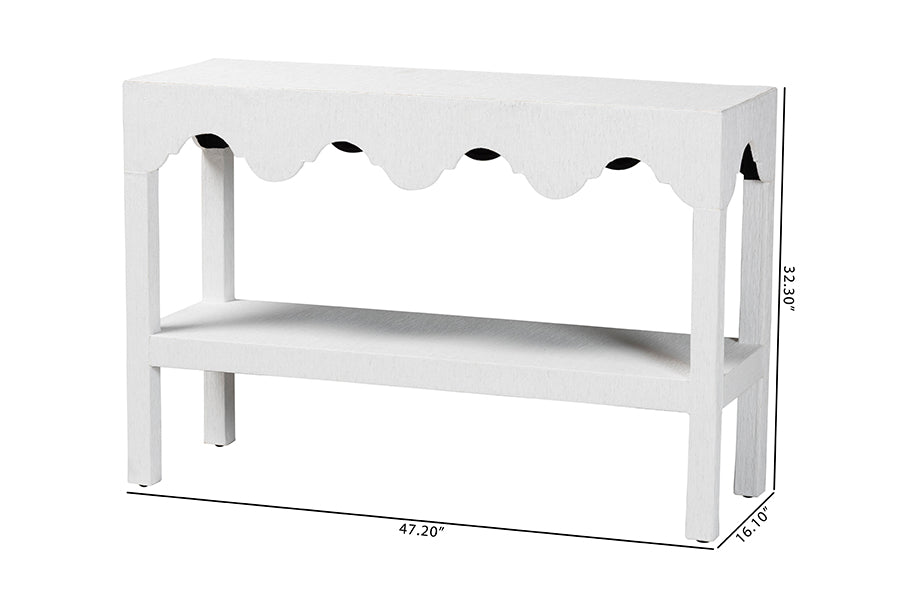 Nolan Natural Grasscloth Console Table - Two-Tier Entryway Table with Scalloped Apron, Modern Coastal Accent Table for Living Room or Hallway