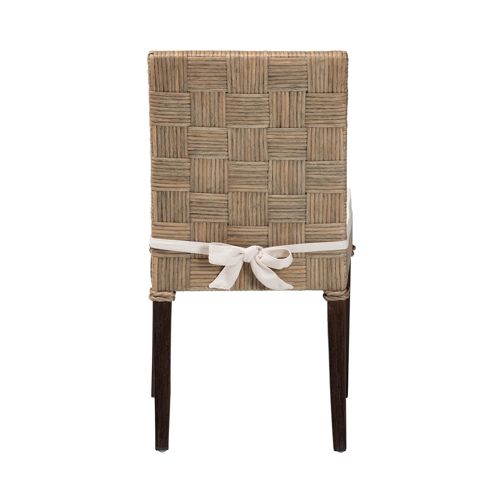 Fatima Natural Rattan Dining Chair with Cushion - Handwoven Wicker Side Chair with Basketweave Back and Seat, Coastal Boho Seating for Dining Room or Kitchen