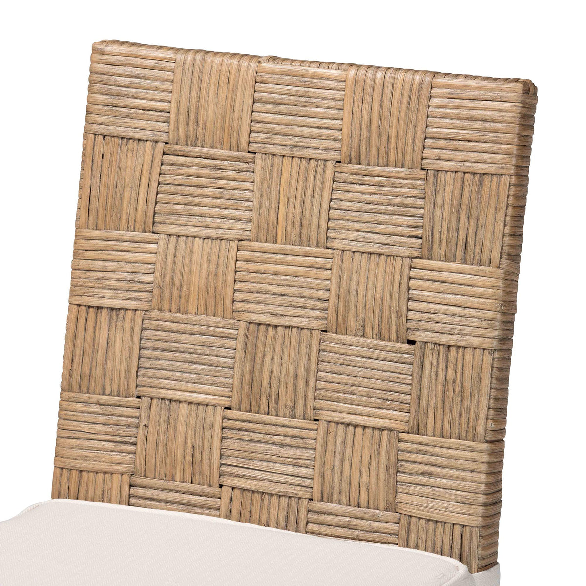 Fatima Natural Rattan Dining Chair with Cushion - Handwoven Wicker Side Chair with Basketweave Back and Seat, Coastal Boho Seating for Dining Room or Kitchen