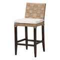 Fatima Natural Rattan Counter Stool with Cushion - Handwoven Wicker Stool with Basketweave Back and Seat, Coastal Boho Seating for Kitchen or Dining Area