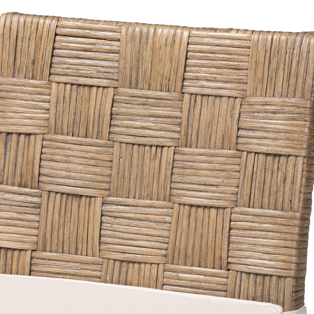 Fatima Natural Rattan Counter Stool with Cushion - Handwoven Wicker Stool with Basketweave Back and Seat, Coastal Boho Seating for Kitchen or Dining Area