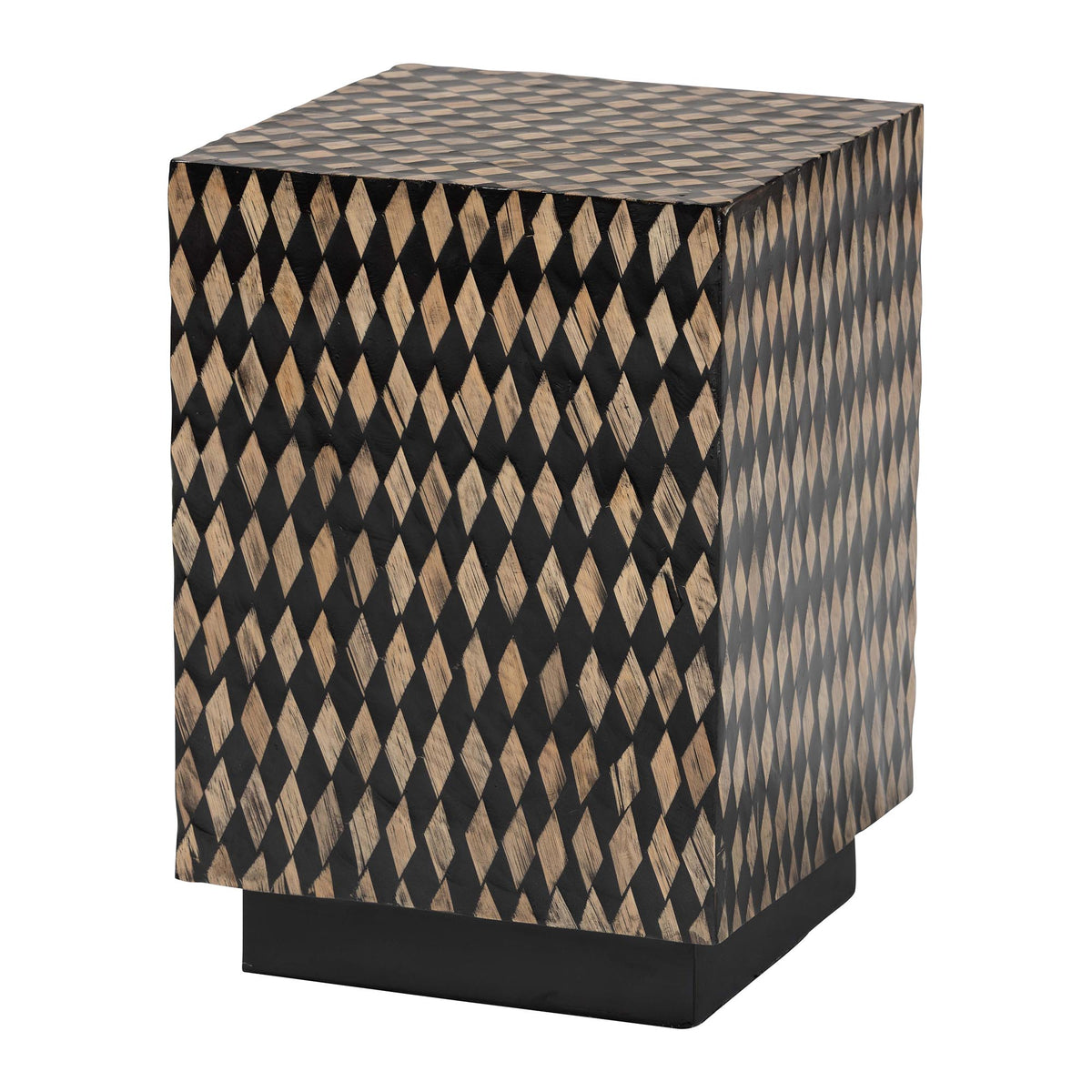 Paulo Decorative End Table with Bamboo Diamond Pattern - Modern Accent Side Table for Living Room or Bedroom, Square